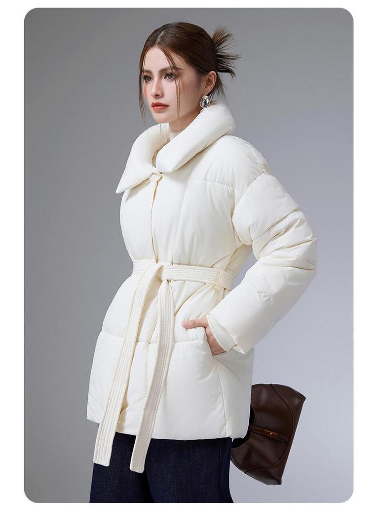 European Winter Stand Collar Cotton Jacket with Belt - Elegant and Versatile Outerwear