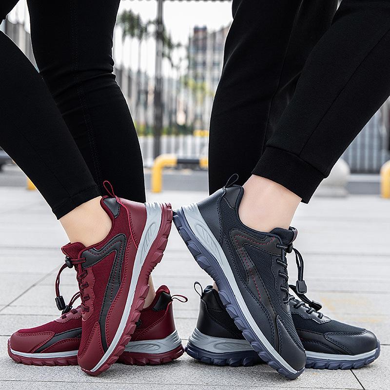 Elderly shoes fly-woven mesh breathable light walking shoes parents sports running shoes elastic band mother shoes men's shoes
