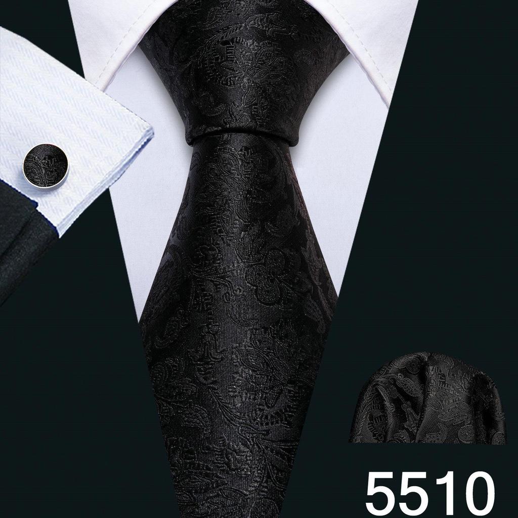 Barry.Wang Mens Striped Silk Tie Handkerchief Cufflinks Formal Necktie Set Designer