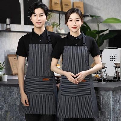 Wear-resistant Cooking Apron with 2 Pockets Chef Apron Practical Striped Apron  Cooking Preparation