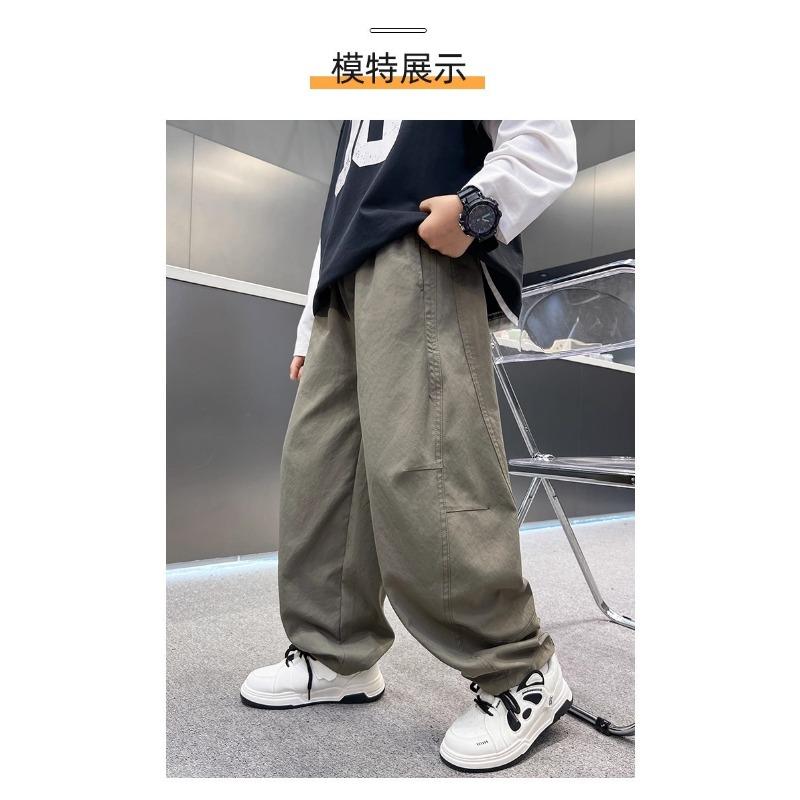 Boys Straight Loose Solid Color Casual Long Work Pants For Big Boys