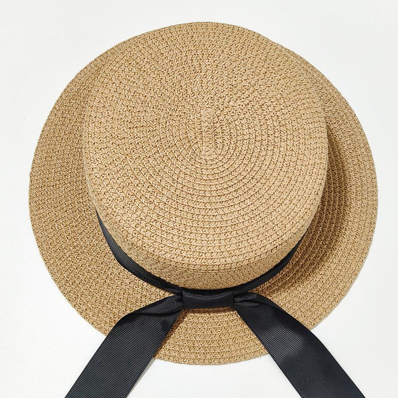 New summer straw hat encryption bow straw hat sun hat sun hat sun hat casual flat top hat versatile big eaves hat