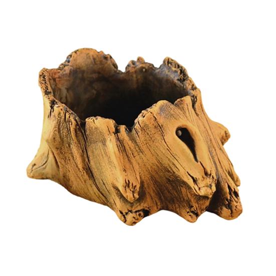 

Flowerpot Hand-Painted Imitation Old Tree Stump Shape Outdoor Garden Planter Cement Texture Weatherproof Plant Container Size#2