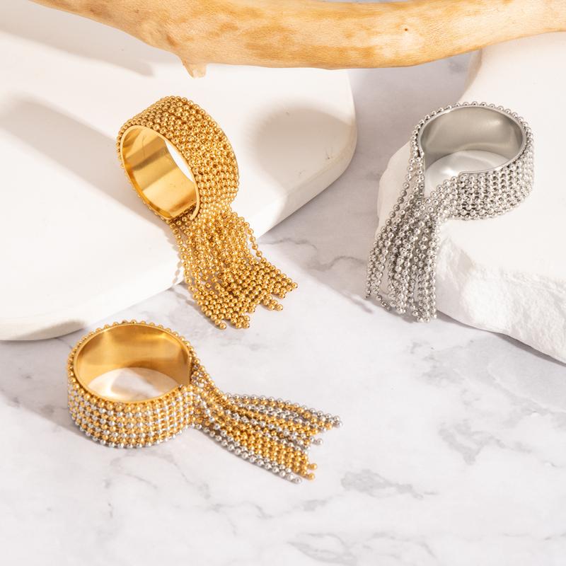 European And American Luxury Tassel Ring Stainless Steel Chain Tassel Ring Adjustable High-Quality Charming Fashionable Jewelry