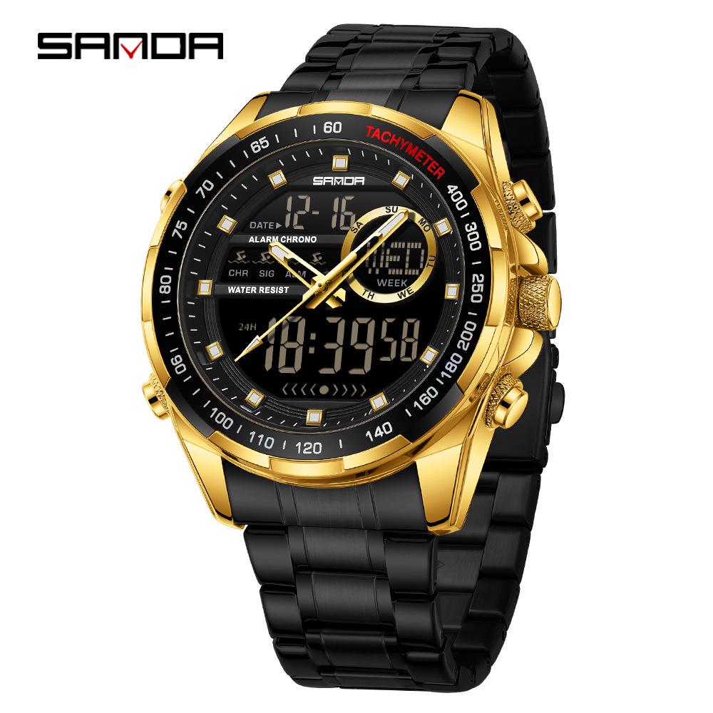 Sanda 6318 Men's Multi-Function Outdoor Sports Watch with Three-City Time, Countdown, and Waterproof Features