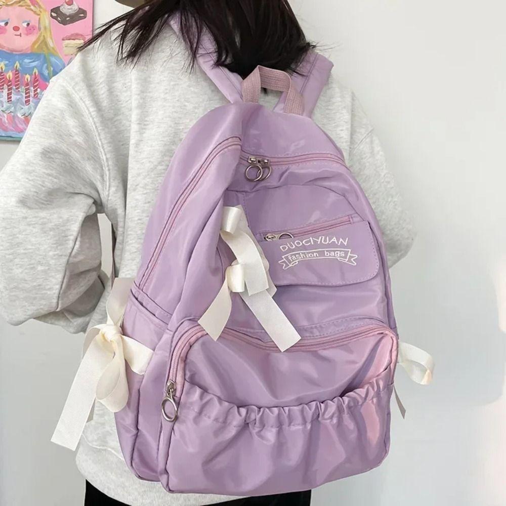 

Canvas Bow Backpack Large Capacity Canvas Shoulders Bag Cute Students School Bag Students белый
