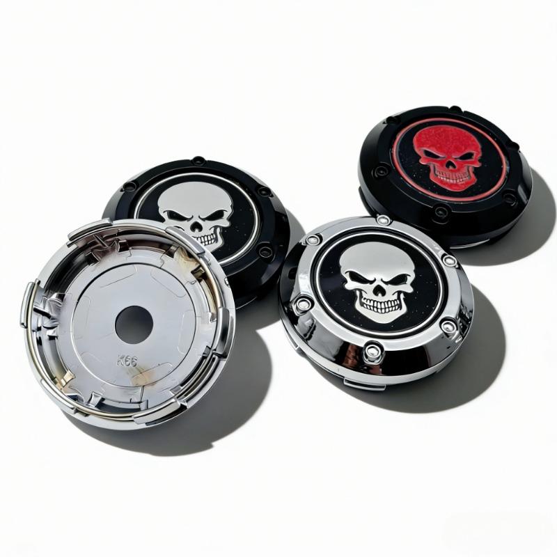 4pcs Skull Logo Emblem Car Wheel Center Caps 66MM Clips 62MM Rim Hubcaps Dust Cover Hub Wheels Cap Replacement Car Accessories