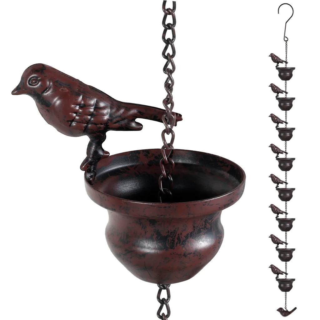 240cm Metal Rain Chain Hanging Birds Rain Catcher Decorative for Home Outdoor Garden Gutter Roof Downspout Tool New