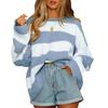Autumn Winter Stripe Loose Knit Sweater - Round Neck, Long Sleeve for Women