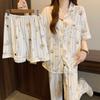 Salt Style Dachshund Dog Pajamas Women'S Summer Short-Sleeved Cartoon Wrinkled Cloth Loungewear Three-Piece Set