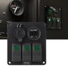 Multifunction 3 Gang Rocker Switches Panel with Voltmeter Display 4.8A Power Charger for RV BoatGreen Light