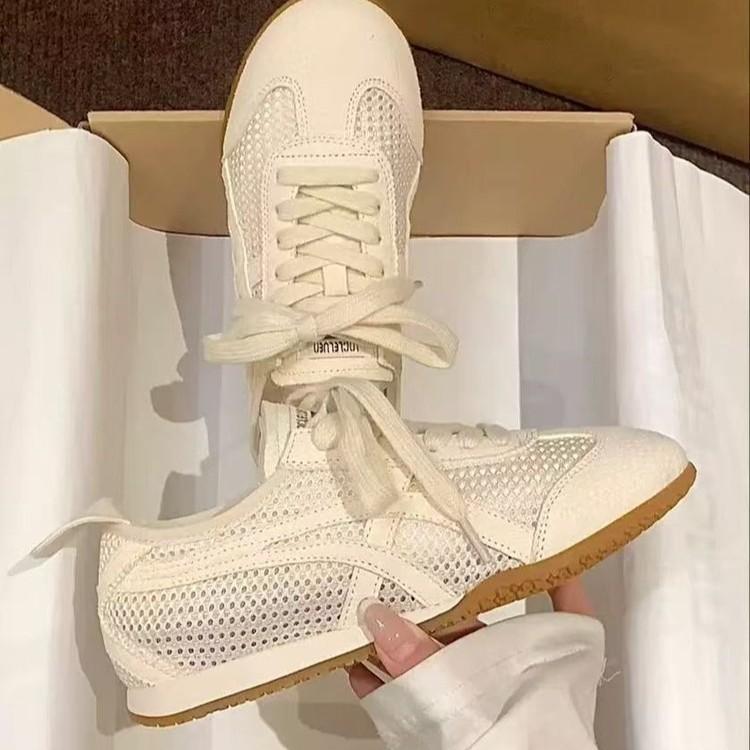 Leather Casual Sports Flat Bottom Running Thick Baseplate Shoes Summer Thin Single Net Soft Sole Mesh Forrest Gump Training Shoes Women