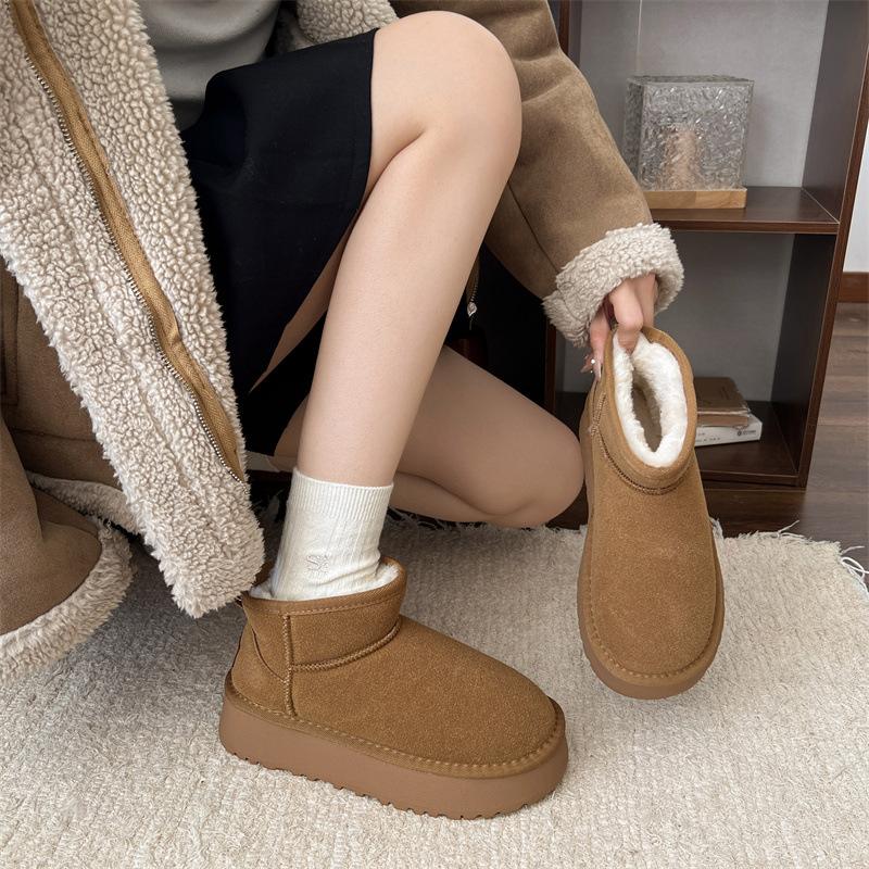 Women's Fashion Lightweight Height-enhancing Soft Sole Winter Warm Fur One Snow Boots Velvet Lined Non-slip Casual Sports Cotton Boots