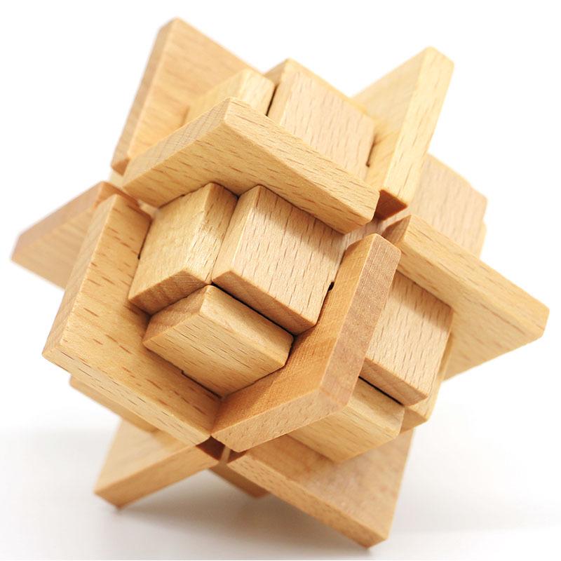 Beechwood Kongming Lock & Luban Puzzle Set for Kids - Wooden Mortise and Tenon Toy