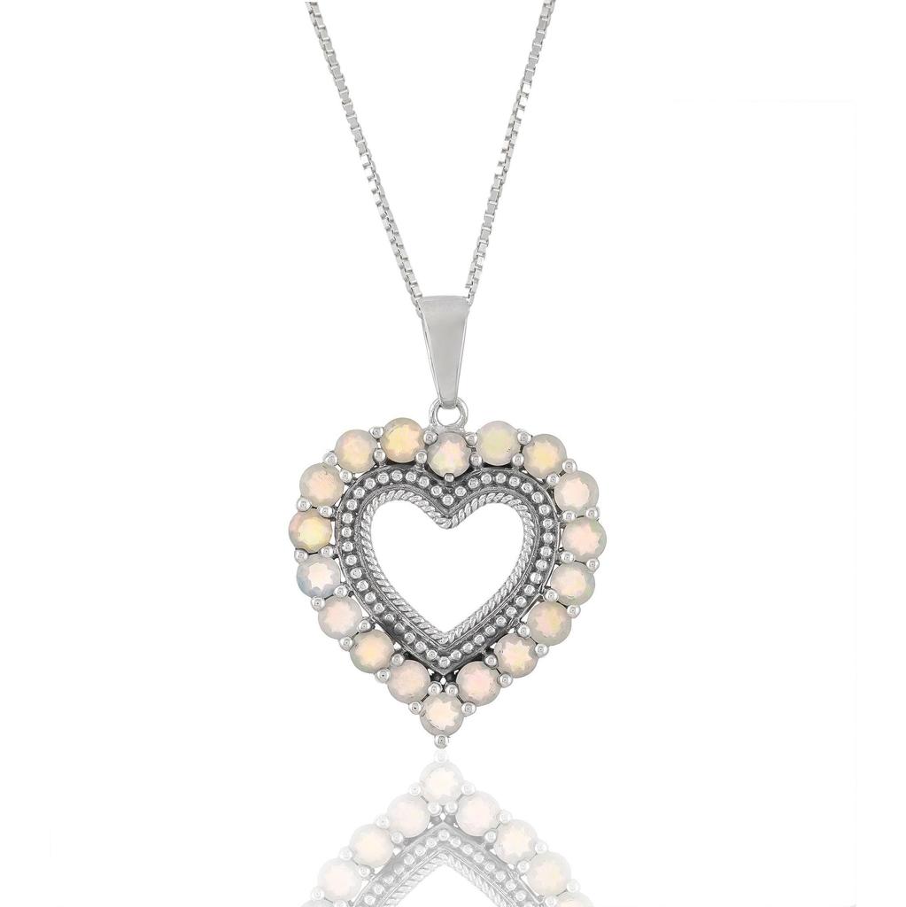 Ethiopian Opal Heart Pendant Necklace: 925 Sterling Silver Love Charm