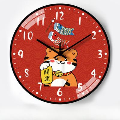 10-inch 25cm Chinese Style Full-year Tiger Automatic Time-shifting Radio Clock Home Living Room Bedroom Decoration Clock
