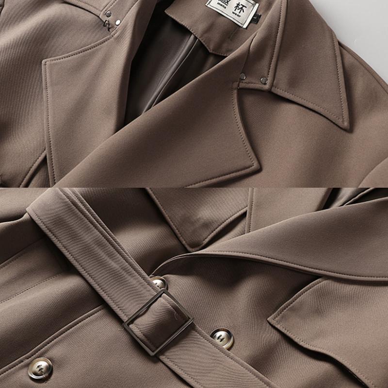 Men's Trench Coat Spring Autumn Long Double Breasted Lapel Windbreaker with Belt England Style M-6XL