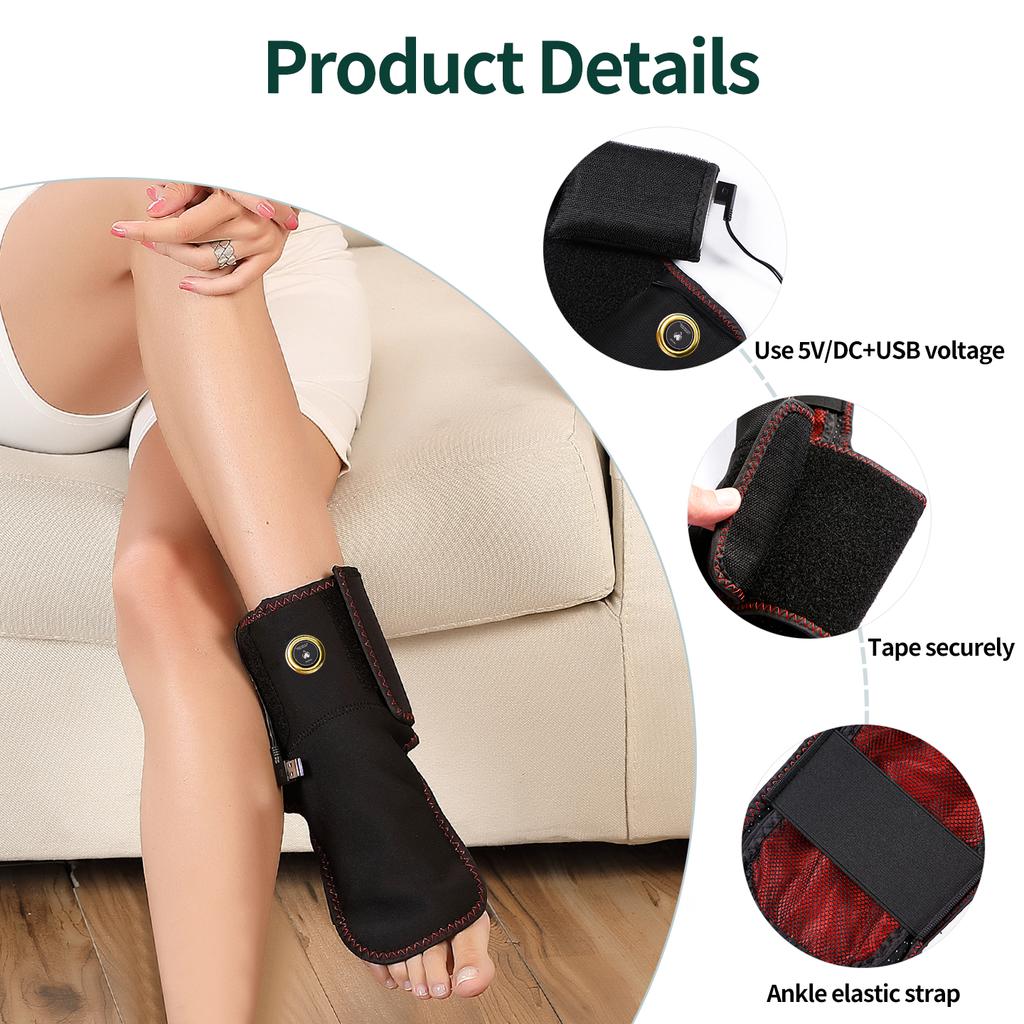 Electric Foot Heat Massager Usb Powered 3 Massage Functions Ankle Sprain Relief Vibration Relaxation Ankle Protection Home Use