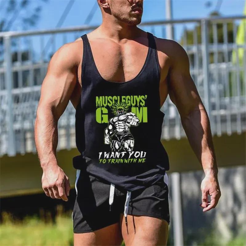 Men's European Size Elastic Cotton Sports Vest for Fitness & Bodybuilding