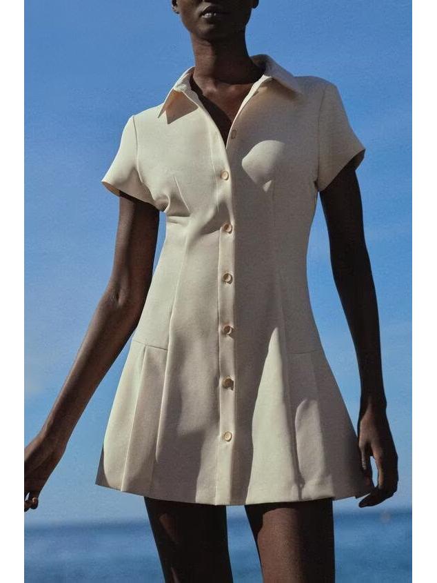 2025 Summer Women's Shirt-Style Commuting Mini Dress - European & American Design, Short-Sleeve.