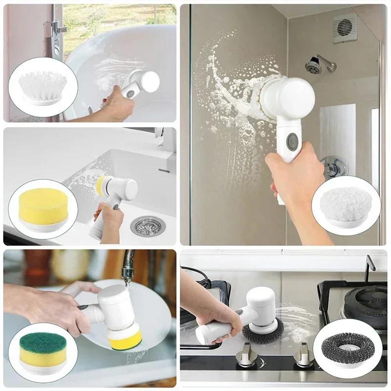 5-in-1 Electric Spin Scrubber Brush for Bathroom Tile Bathtub Sink, Power Scrubber with 5 Replaceable Brush Heads