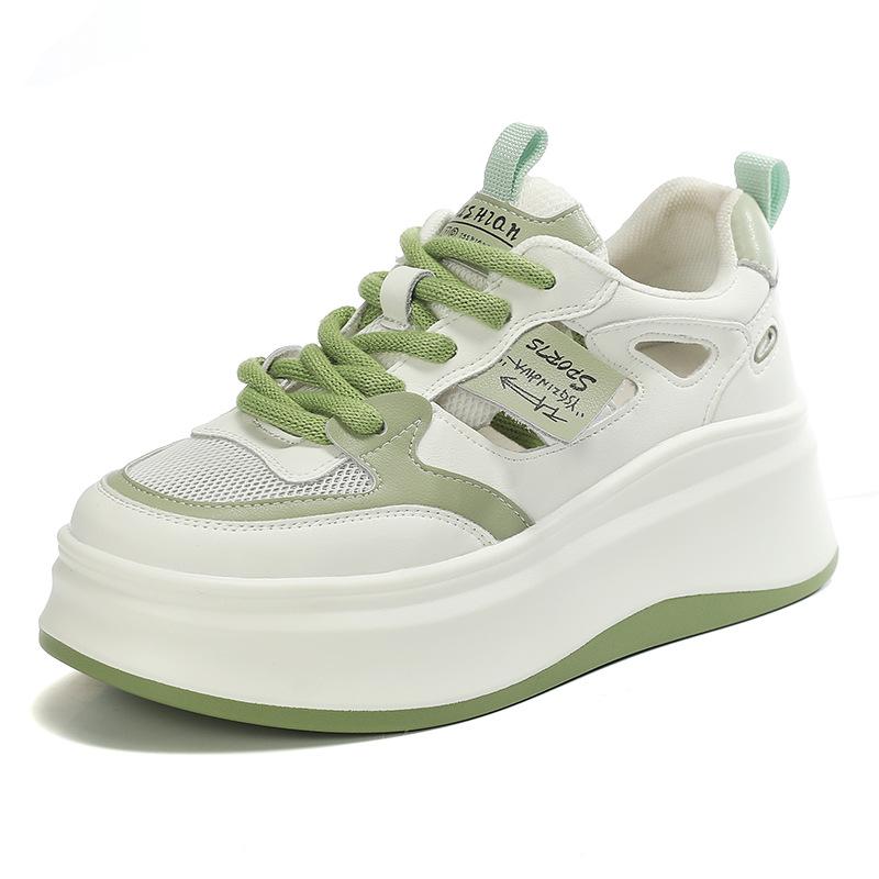 

Hollow women s shoes summer new sandals small breathable inner height increase small white shoes thick-soled versatile muffin shoes 40 зелений