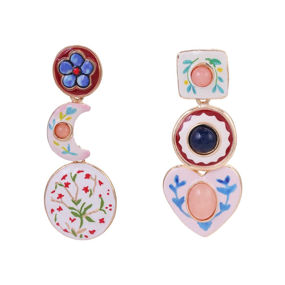 Enamel Material Stud Earrings Flower Shape Bohemian Earrings Retro Geometric Earrings  For Women A