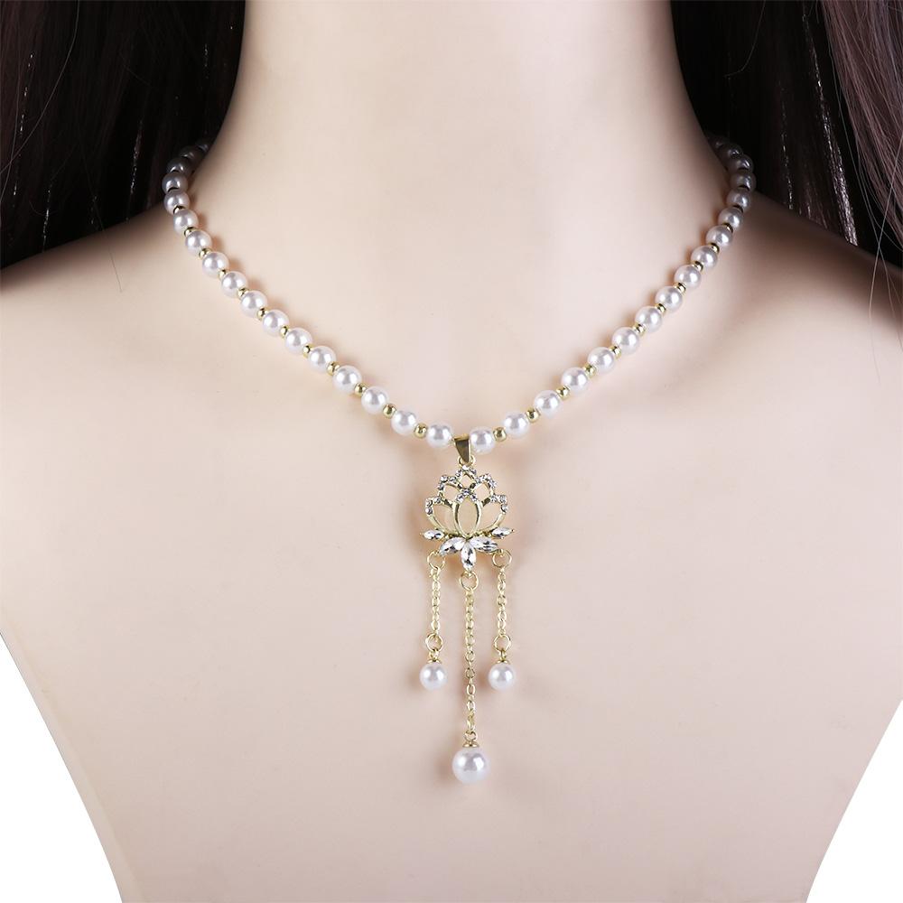 Jewelry Fashion Accessories Lotus Shape Korean Style Necklace Crystal Pendant Women's Necklace