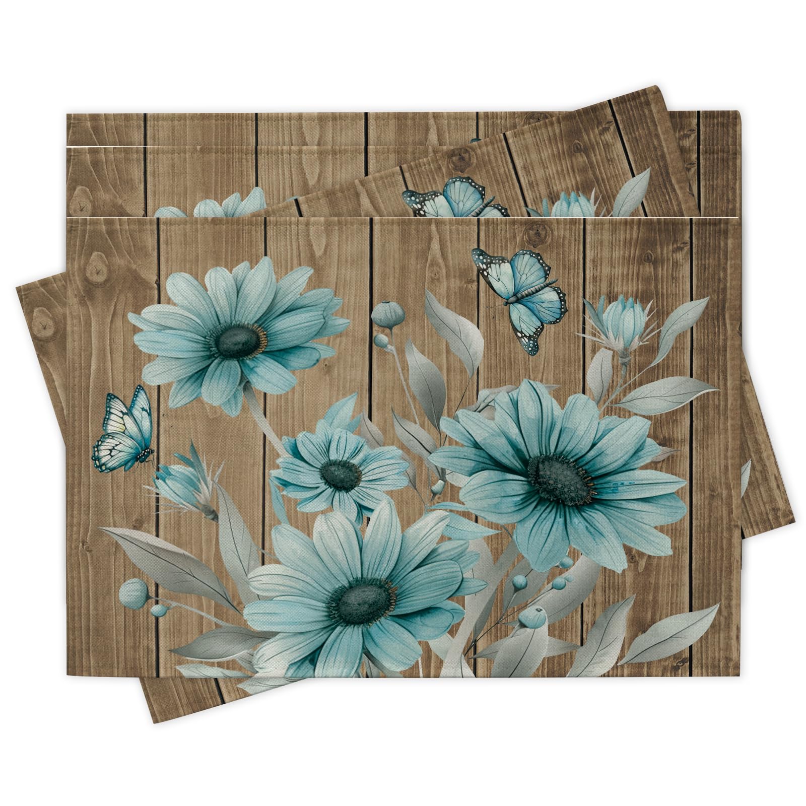 

Blue White Flower Chinoiserie Placemats Set of 4, Vintage Peony Floral Dining Place Mats Table Decor, Spring Summer Home Kitchen Decoration 12 x 18 In 4Pcs-12 X18
