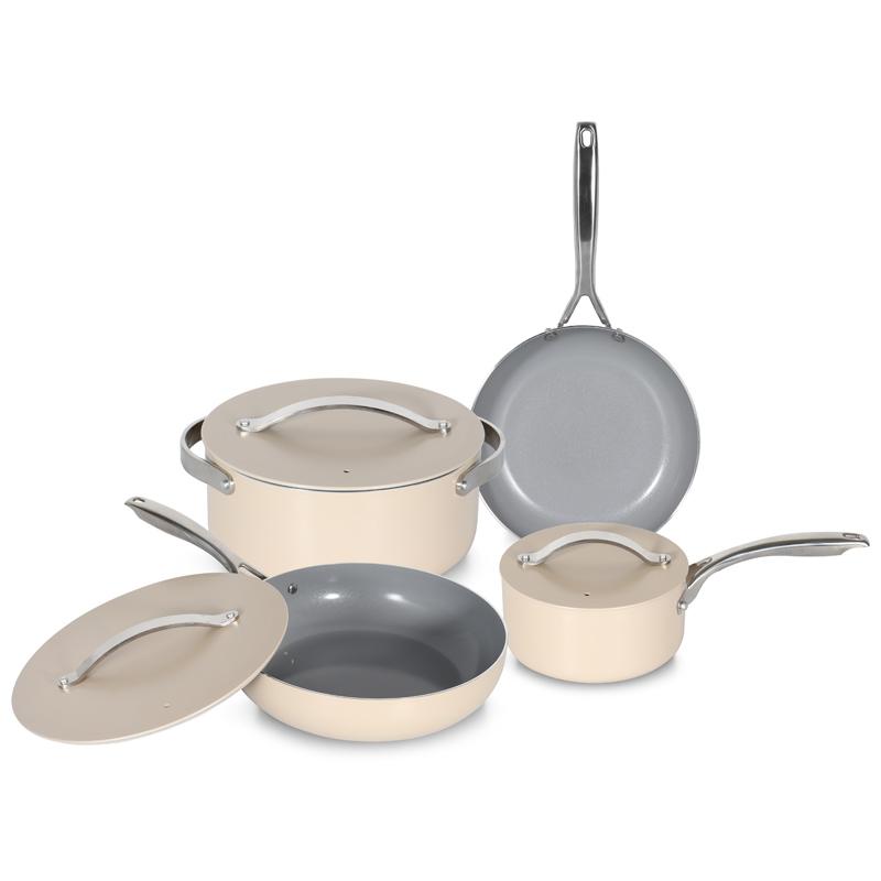 Ready Ship High Quality Hot Sale 7pcs Ceramic Coating Cookware Set with Aluminum Lid