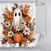4Pcs Halloween Shower Curtain Set Fall Autumn Floral Design with Ghost And Pumpkin Elements Anti-Slip Bathroom Decor Accessories