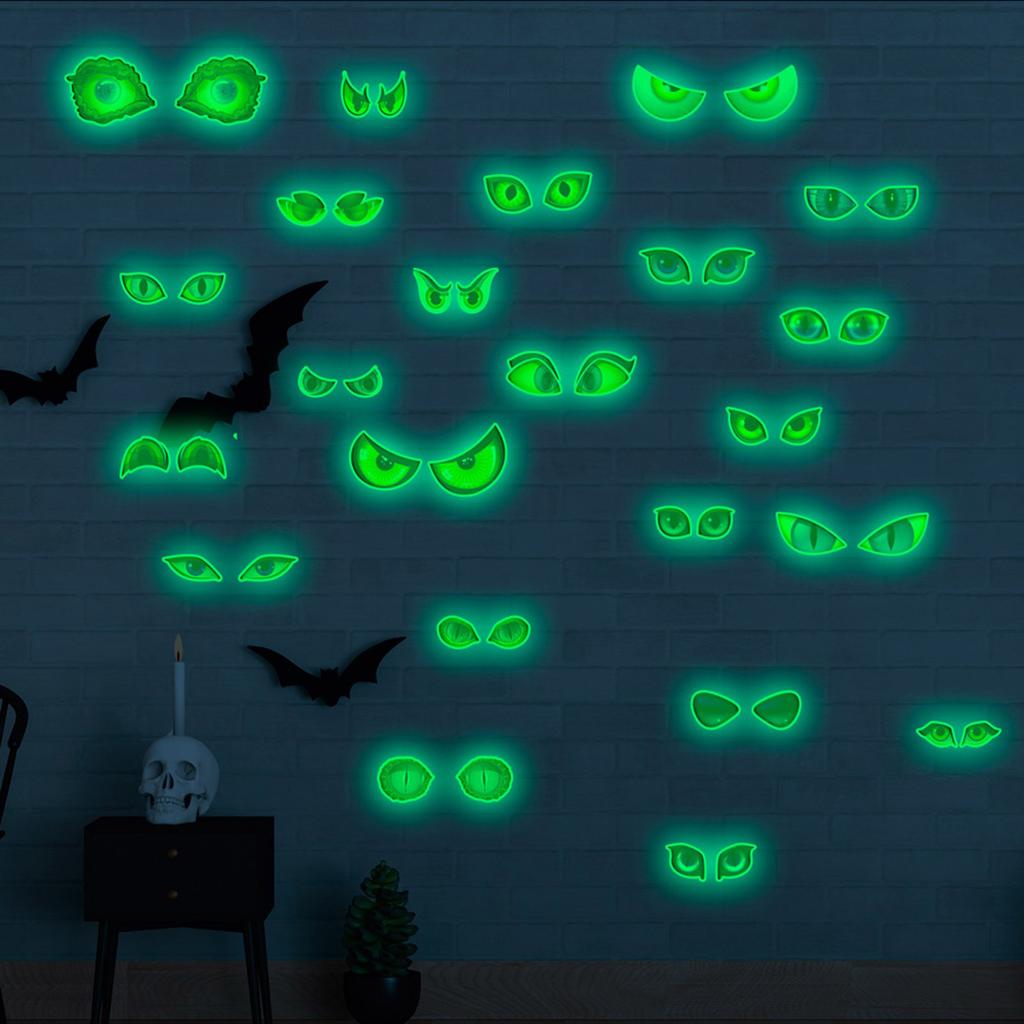 Glow In The Dark Halloween Peeking Eyes Self Adhesive Wall Stickers For Spooky Party Decorations PVC Material