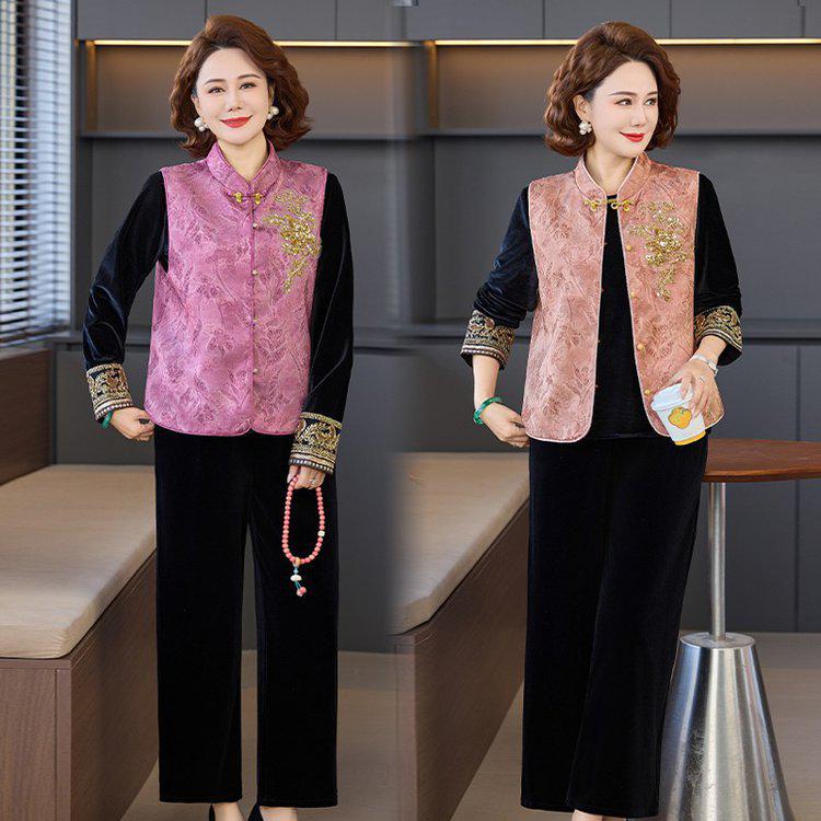 Chinese Style Spring Top & Vest Set for Middle-Aged Women