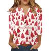 Women's T Shirt Christmas Print Button 3/4 Sleeve Daily Weekend Fashion Basic V- Neck Regular Top