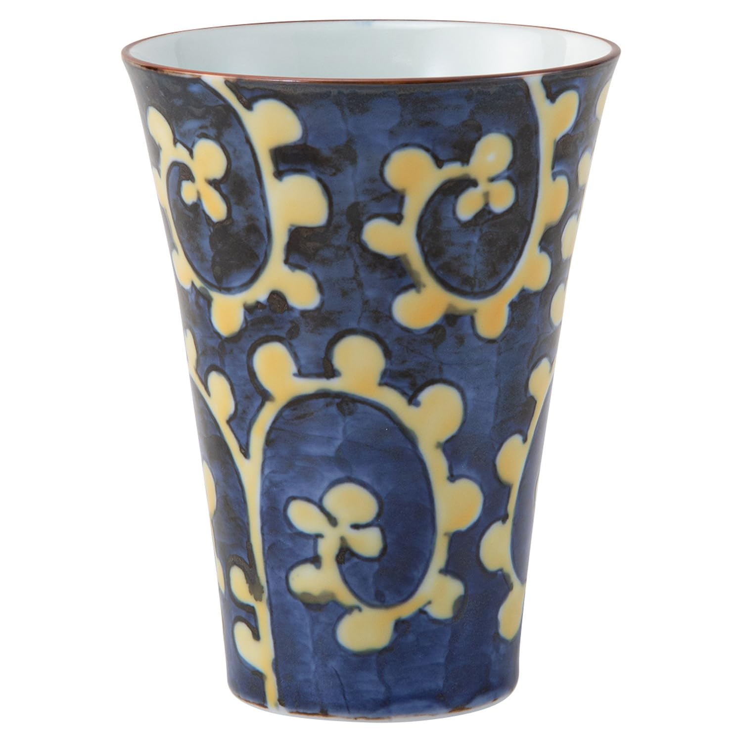 

Hasami ware tumbler, approximately 325ml capacity, Arabesque pattern, yellow, microwave and dishwasher safe, product number 24675