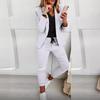 Women's Casual Khaki Suit Set Loose Fit Blazer and Pants with White V-Neck T-Shirt