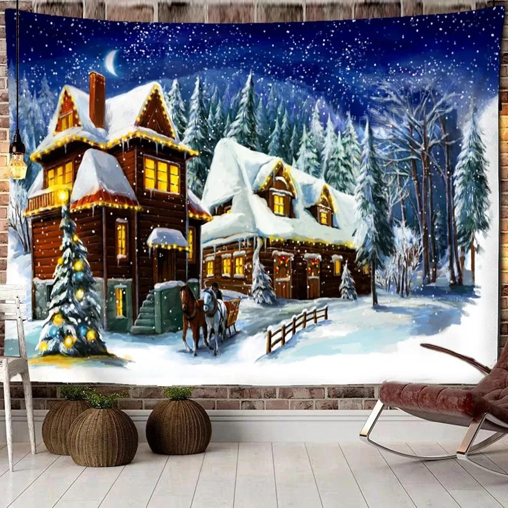 Christmas Snowy Woods Pattern Tapestry Bedroom Living Room Home Wall Decoration