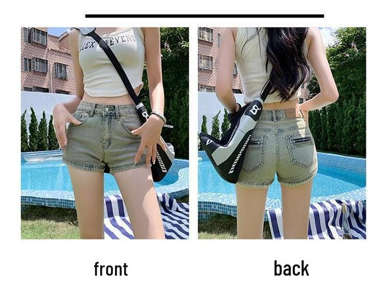 Summer 2025 Women's High-Waisted Stretch Denim Shorts - Slimming A-Line Hot Pants