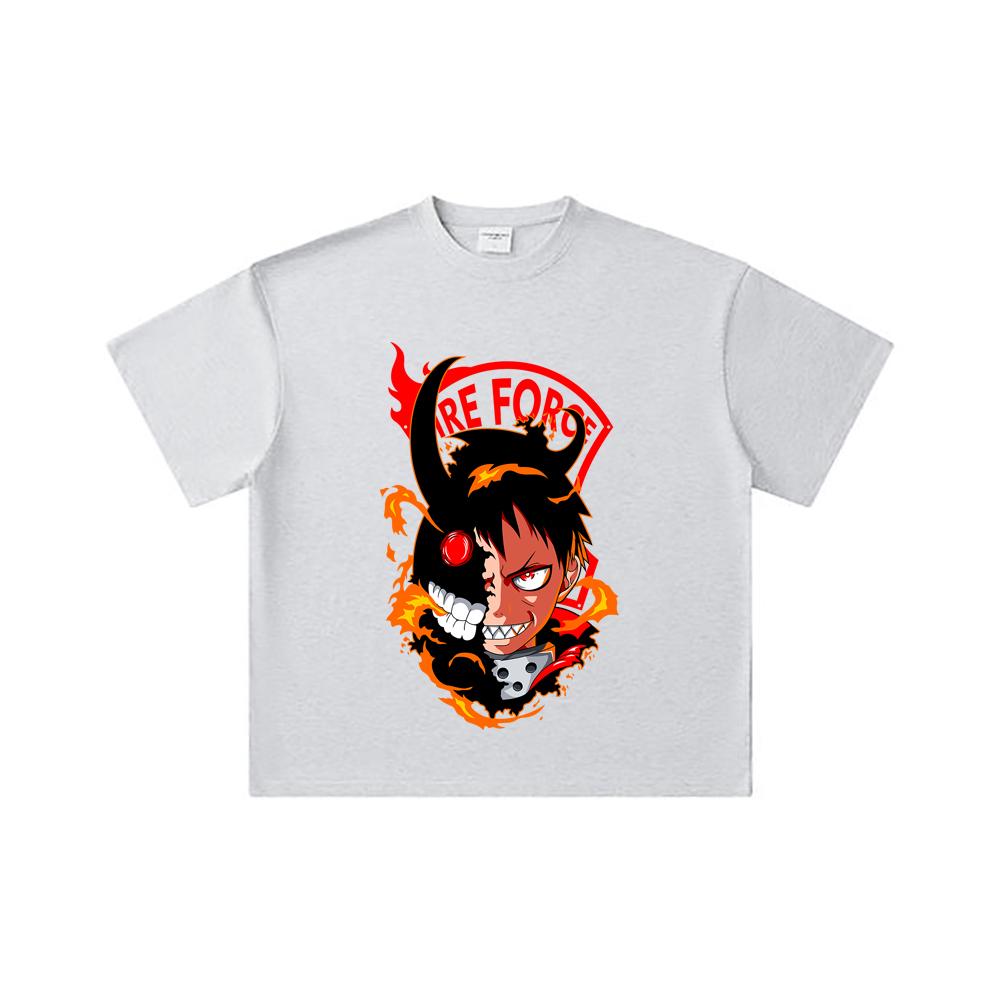 260 GSM Double Yarn 32 Count 100% Cotton Fire Force V1 Shinra Print Unisex Heavy Cotton T Shirt