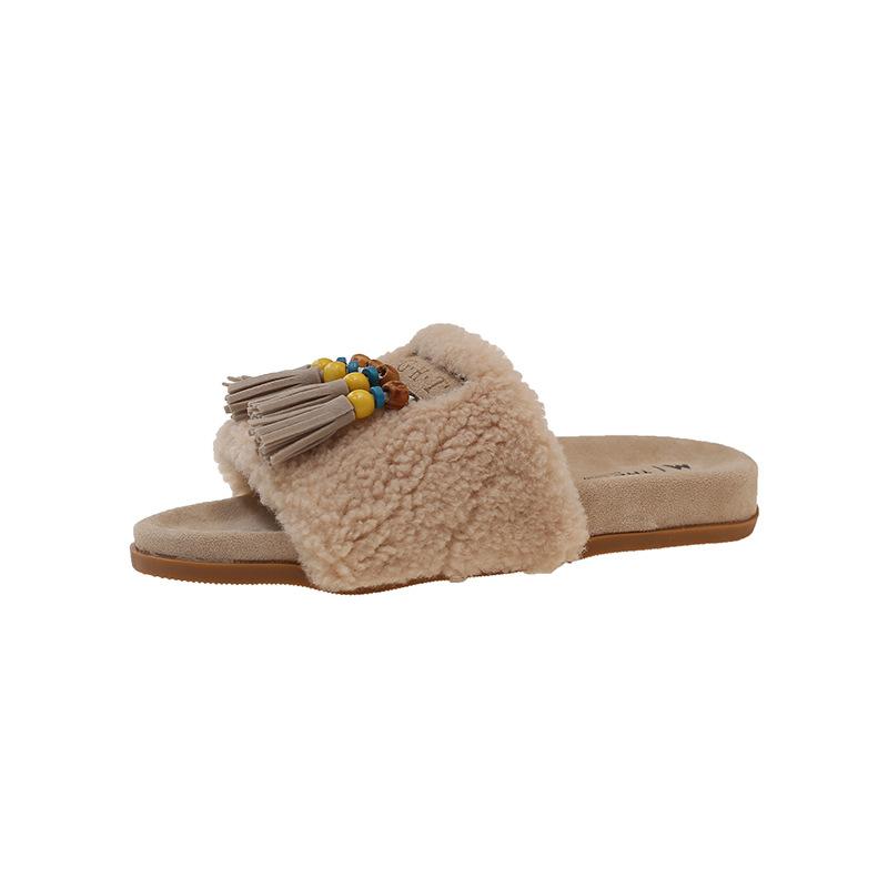 Popular British platform beach shoes summer new one-pedal lazy slippers versatile colorful fringed bag head slippers