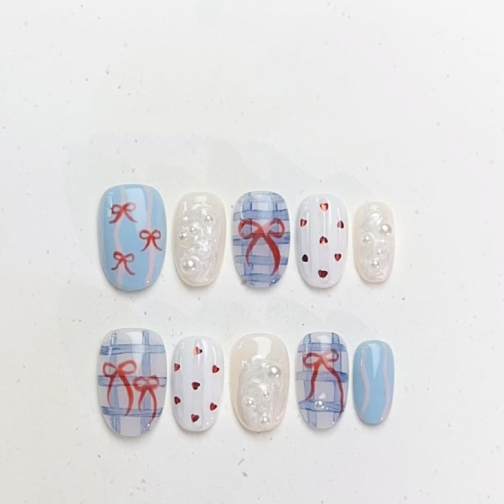 Handmade Cat Eye Short Square Oval Press On Nails With Bowknot Pearl Diamond Flower Star Decor Detachable Full Cover