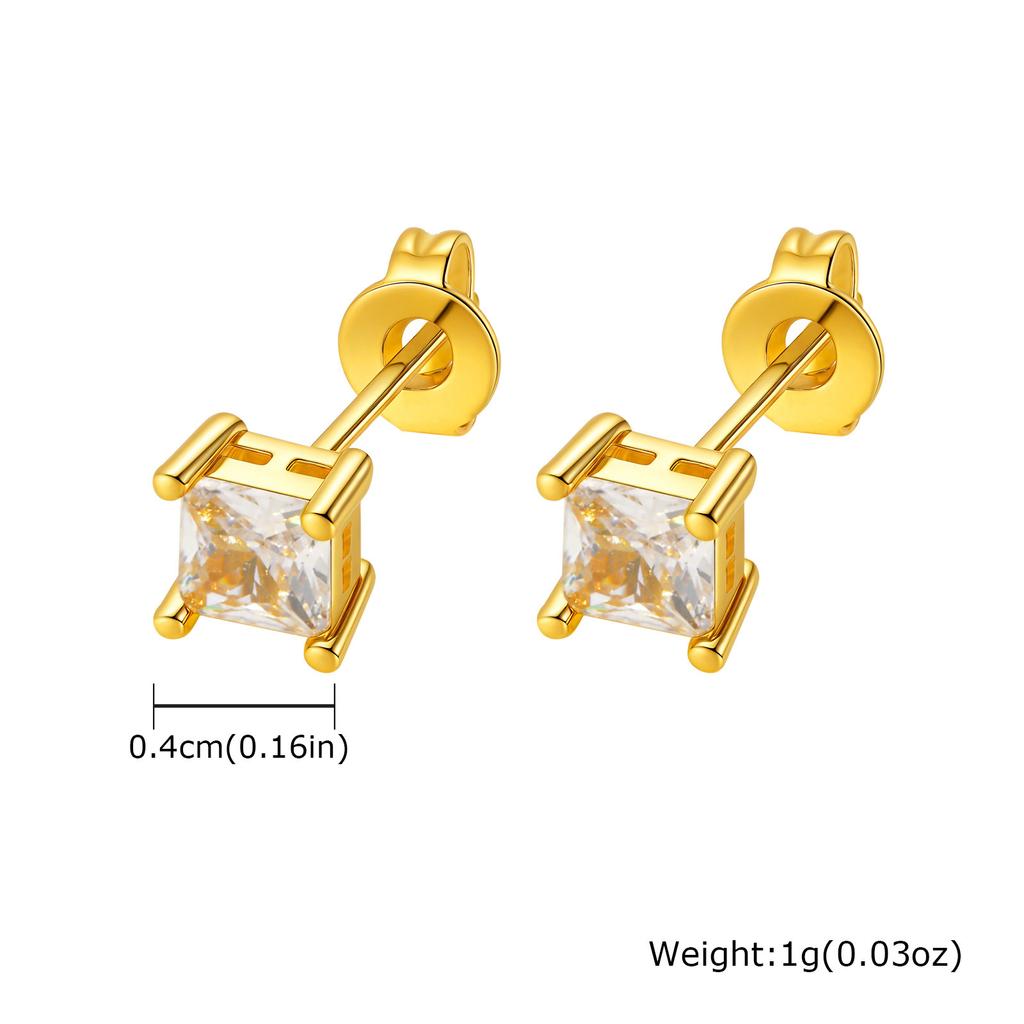 Dainty Square Zircon Stud Earrings for Men Women,4/5/6/7/8mm Width White Crystal Zircon Metal Stud Earring,Piercing Jewelry Gift