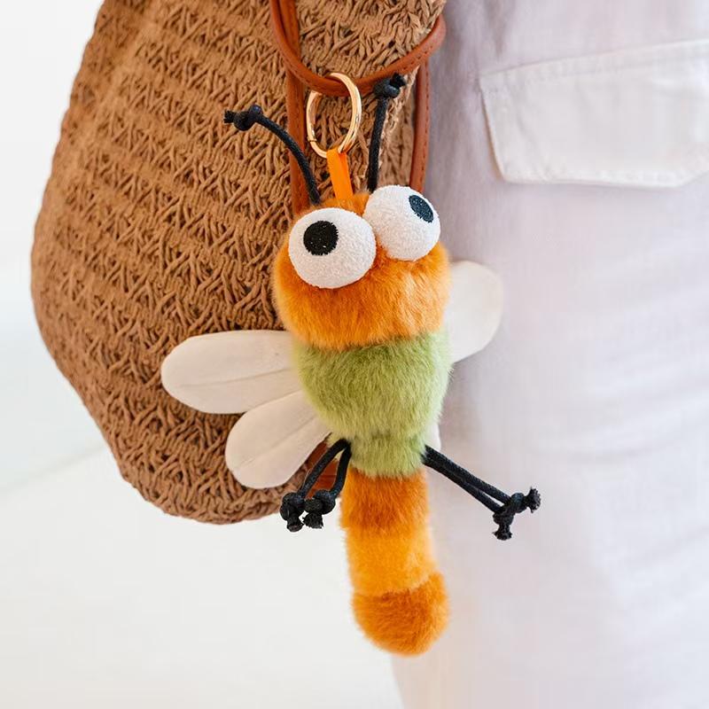 Cute Insect Plush Doll Keychain Cicada Mosquito Moth Butterfly Dragonfly Soft Toy Kawaii Animal Keyring Bag Charm Kids Gift