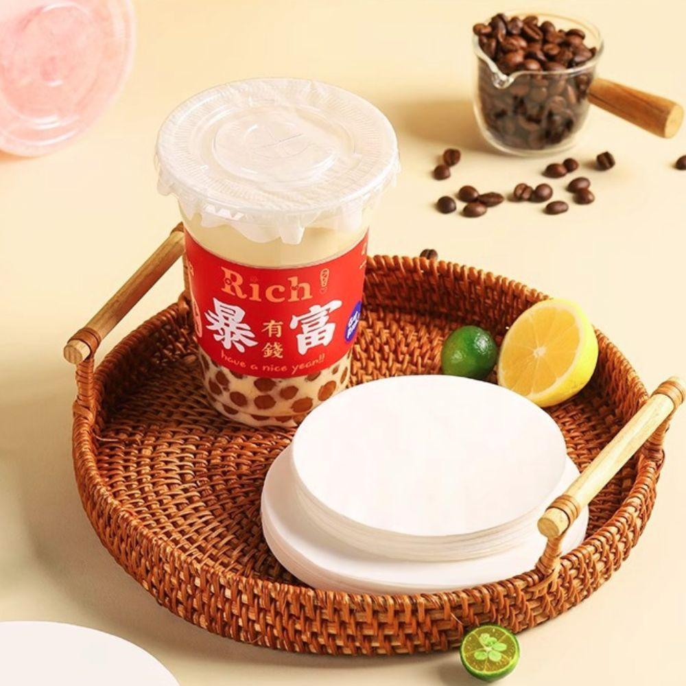 500 Pcs Anti Spill Drink Leak Proof Paper Disposable Cup Sealing Films Coffee Paper Lids Beverage