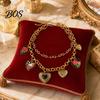 Strong Chain Necklace Floral Heart Charms Necklace, Double Layer Vintage Choker Oval Faux Old Metal Texture Pendant Diamond Ring, Enamel Pendants