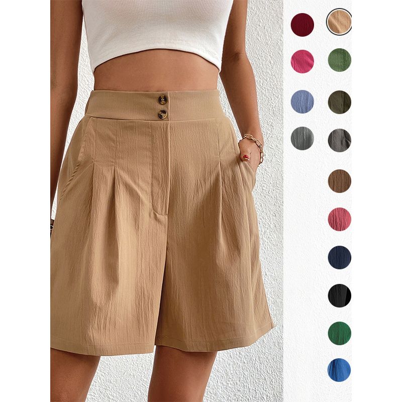 Pocket Solid Color High Waisted Shorts Pocket Pure Color High Waist Button Shorts
