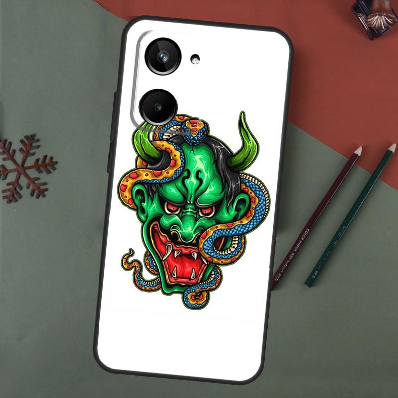 Japanse Hannya Oni Maskerhoes Voor Realme C67 C51 C75 C63 C61 C65 C55 C53 C35 C71 11 12 13 14 Pro Plus GT6 GT7 15 Pro