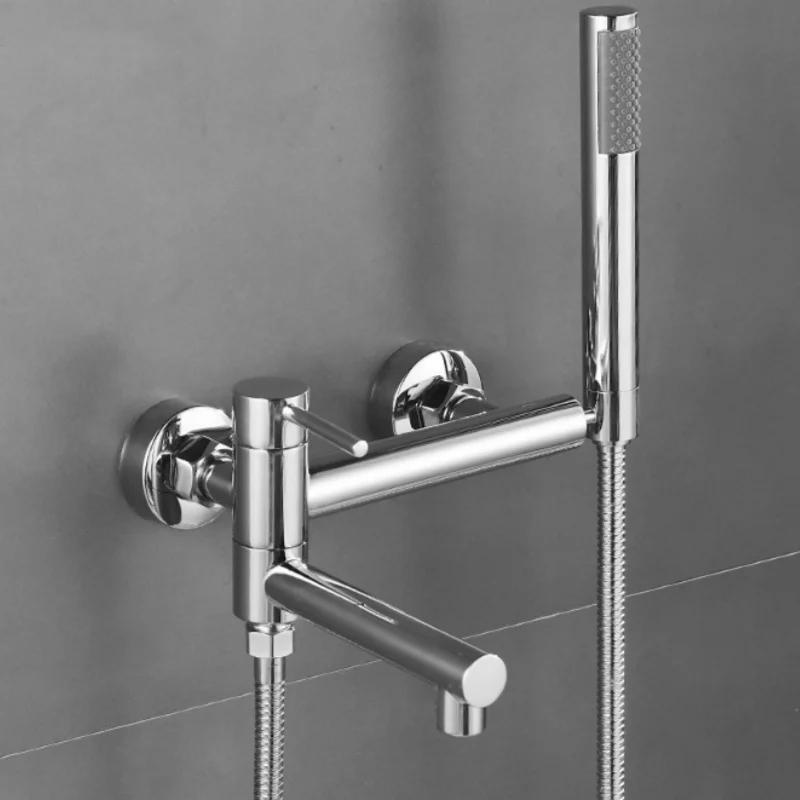 Bathtub Faucet Shower Bathroom with Swivel Tub Spout and Handhold Shower Brass Wall Mounted Hot Cold Water Mixer Bath Tap