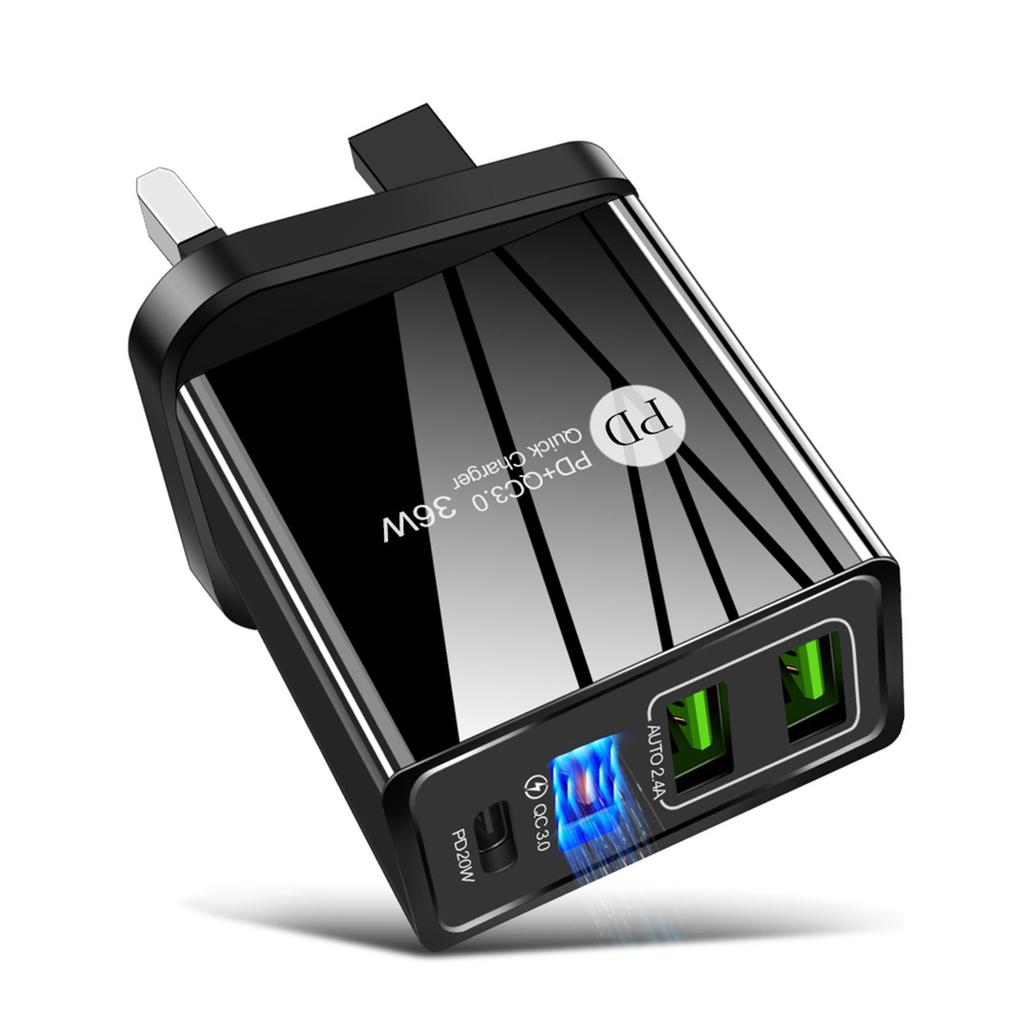 36W PD Quick C-harger F-ast Chargring Adapter with 3 USB Chargeing Port Travel C-hargers Portable
