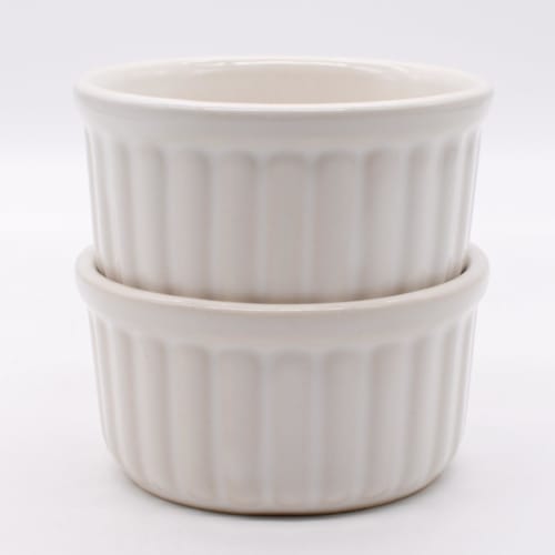 Banko Ware Oven-Safe Souffl? Cocotte (Small) Plates, Set of 2, White Vertical Stripes, Approx. 9cm Diameter, Microwave Safe, 06578-2